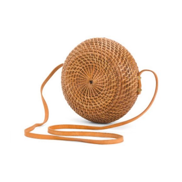 Handwoven Wicker Round Rattan Crossbody Bag With L - Picture 3 of 4